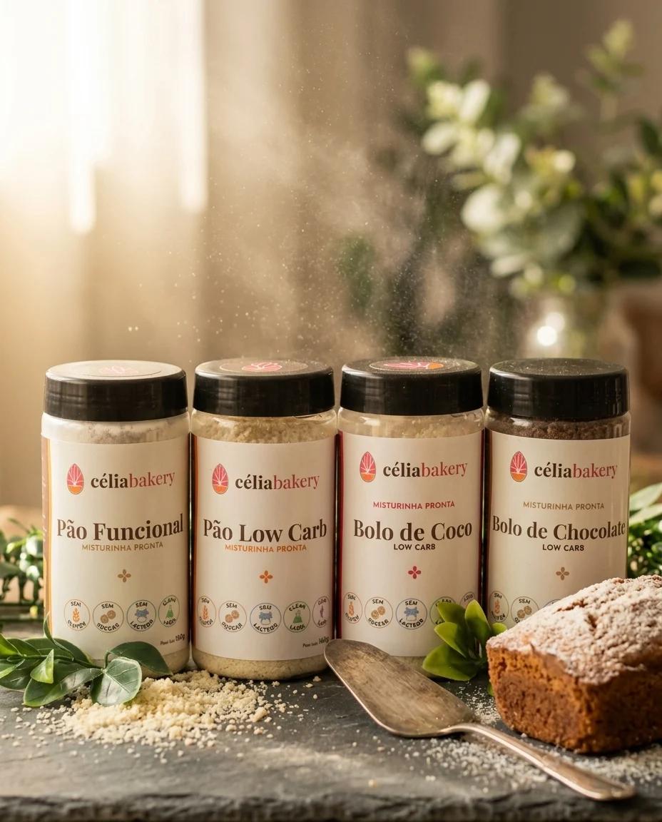 Linha de misturinhas Célia Bakery em suas embalagens oficiais